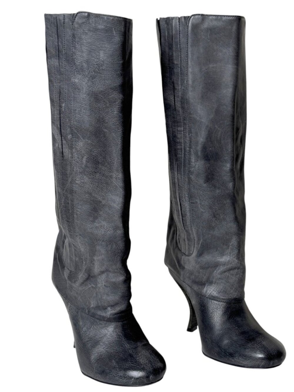 ELIZABETH & JAMES E-MANE DISTRESSED CHARCOAL GREY TALL LEATHER BOOT STILETTO 8
